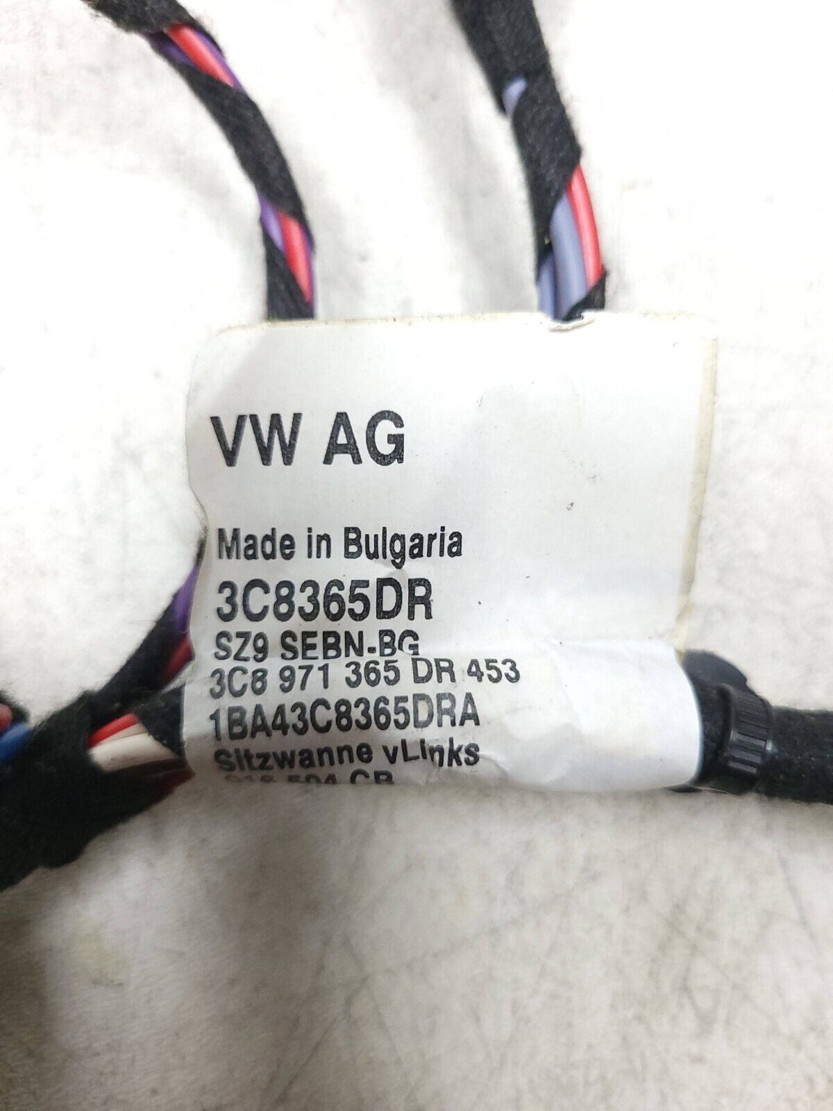 09-12 Volkswagen Cc Front Driver Seat Wire Harness OEM