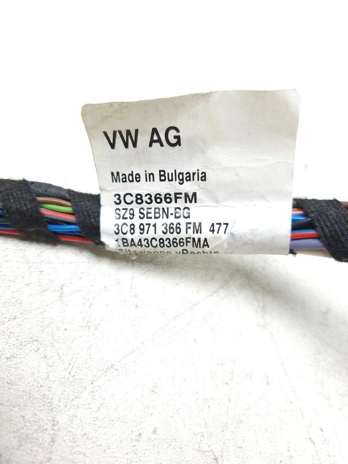 09-12 Volkswagen Cc Front Passenger Seat Wire Harness OEM