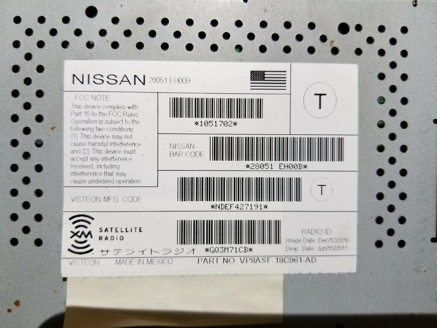 10 11 12 13 Infiniti G37 Coupe Satellite Radio Control Module OEM