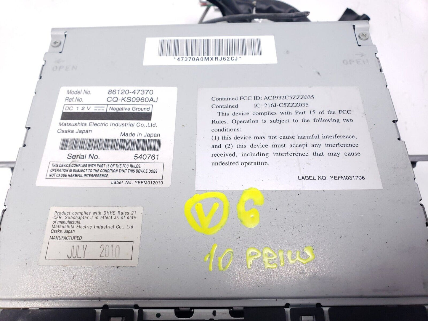 2010 - 2011 Toyota Prius Mp3 Cd Radio Receiver 86120-47370  OEM